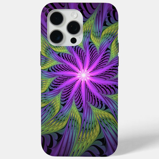 Purple Green Flower Modern Abstract Fractal Art Case-Mate iPhone Case (Back)