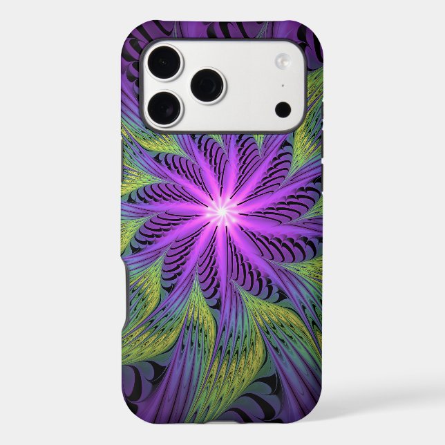 Purple Green Flower Modern Abstract Fractal Art Case-Mate iPhone Case (Back)