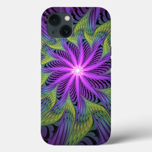Purple Green Flower Modern Abstract Fractal Art iPhone 13 Case