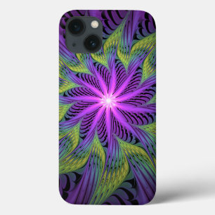 Purple Green Flower Modern Abstract Fractal Art iPhone 13 Case