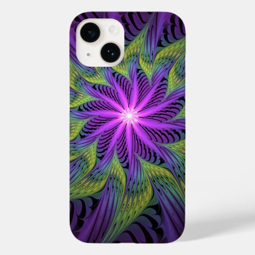 Purple Green Flower Modern Abstract Fractal Art Case_Mate iPhone 14 Case
