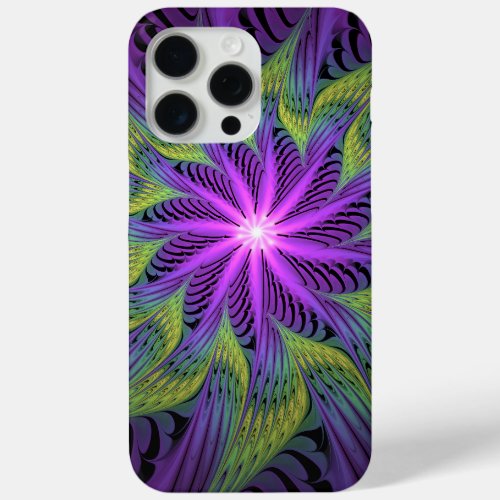 Purple Green Flower Modern Abstract Fractal Art iPhone 15 Pro Max Case