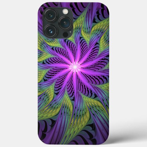 Purple Green Flower Modern Abstract Fractal Art iPhone 13 Pro Max Case
