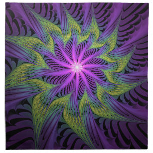 Purple Green Flower Modern Abstract Fractal Art Cloth Napkin