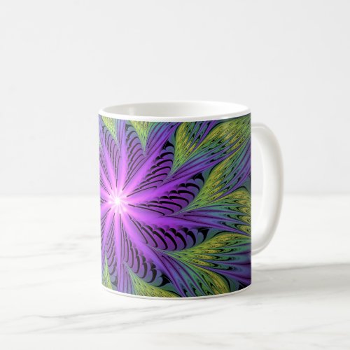 Purple Green Flower Modern Abstract Fractal Art Coffee Mug