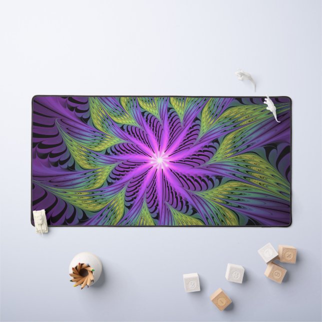 Purple Green Flower Modern Abstract Fractal Art Desk Mat (Kids Table)