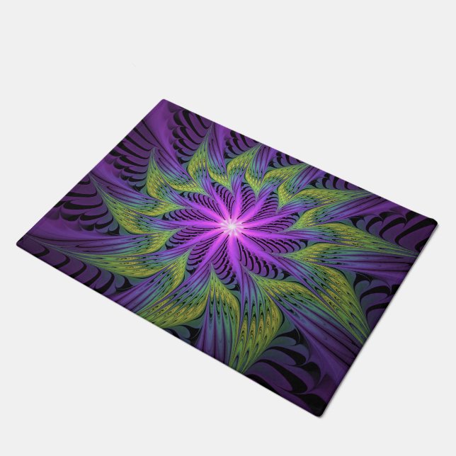 Purple Green Flower Modern Abstract Fractal Art Doormat (Angled)
