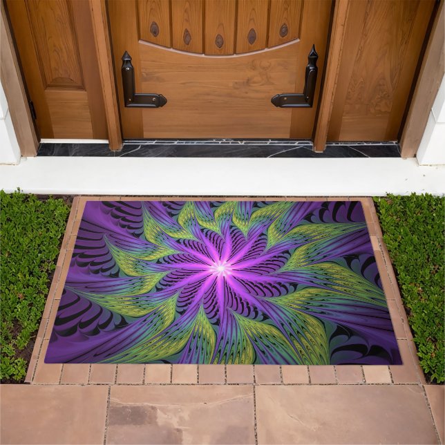 Purple Green Flower Modern Abstract Fractal Art Doormat (Outdoor)
