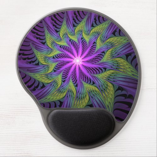 Purple Green Flower Modern Abstract Fractal Art Gel Mouse Pad