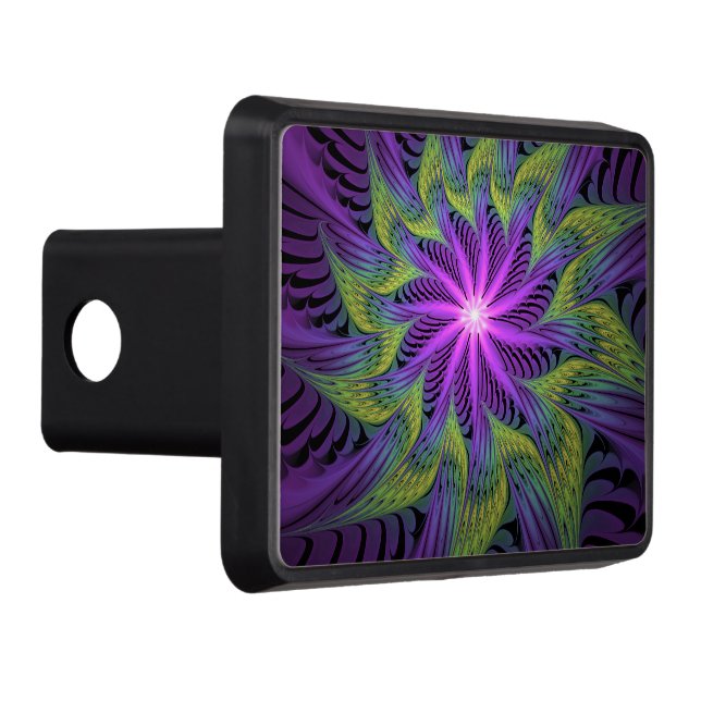 Purple Green Flower Modern Abstract Fractal Art Hitch Cover (Right)