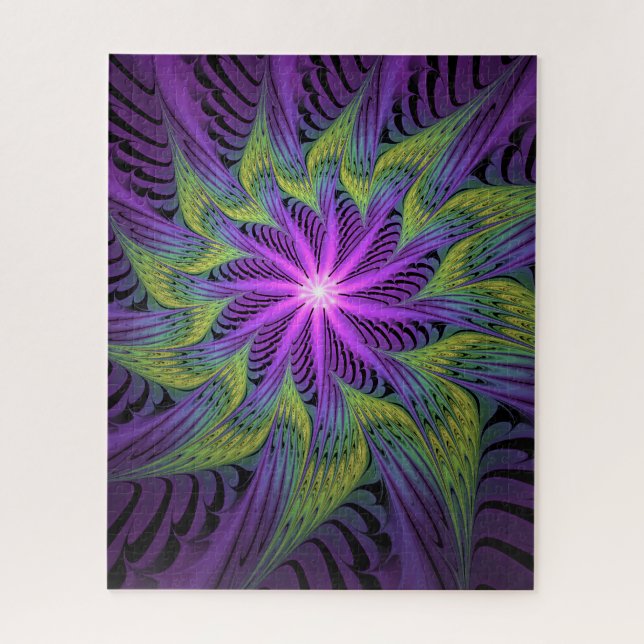 Purple Green Flower Modern Abstract Fractal Art Jigsaw Puzzle (Vertical)