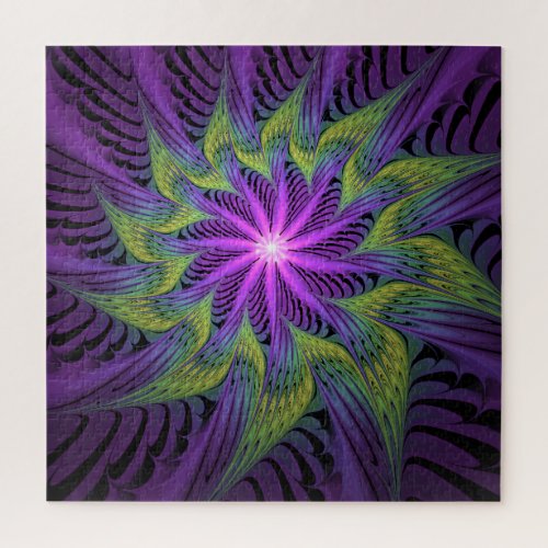 Purple Green Flower Modern Abstract Fractal Art Jigsaw Puzzle