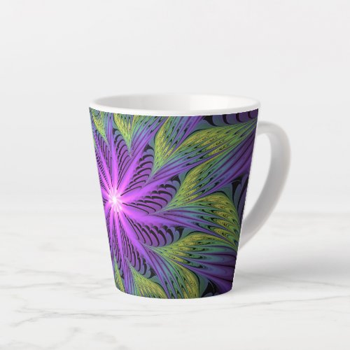 Purple Green Flower Modern Abstract Fractal Art Latte Mug