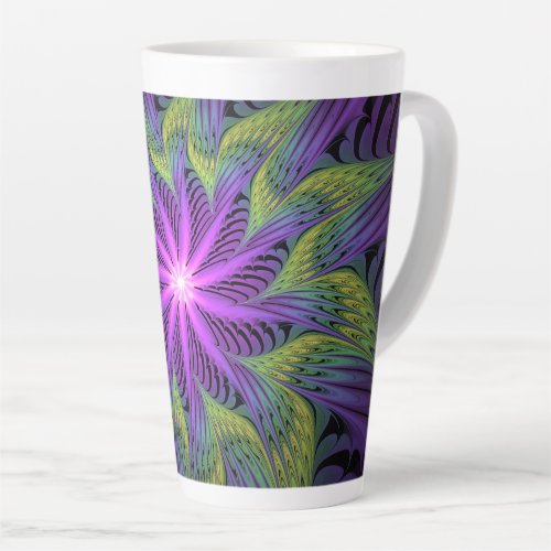 Purple Green Flower Modern Abstract Fractal Art Latte Mug