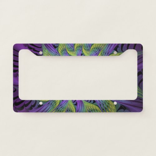Purple Green Flower Modern Abstract Fractal Art License Plate Frame