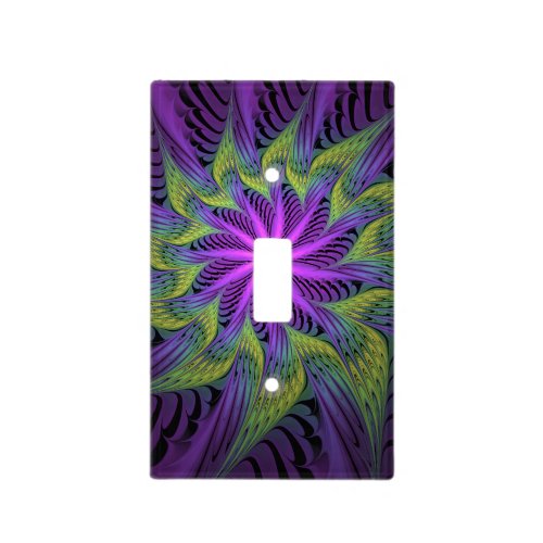 Purple Green Flower Modern Abstract Fractal Art Light Switch Cover