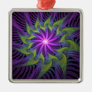 Purple Green Flower Modern Abstract Fractal Art Metal Ornament