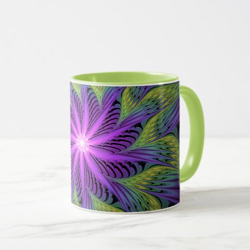 Purple Green Flower Modern Abstract Fractal Art Mug