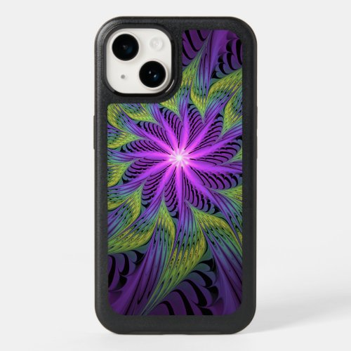 Purple Green Flower Modern Abstract Fractal Art OtterBox iPhone 14 Case