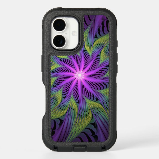 Purple Green Flower Modern Abstract Fractal Art Otterbox iPhone Case (Back)