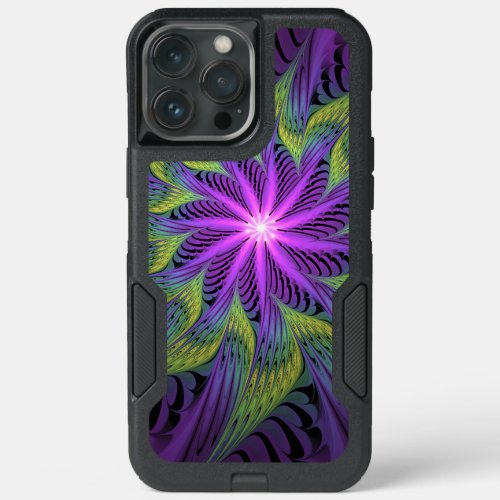 Purple Green Flower Modern Abstract Fractal Art iPhone 13 Pro Max Case