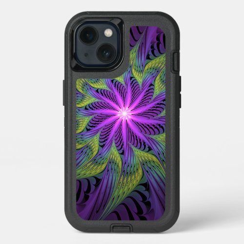 Purple Green Flower Modern Abstract Fractal Art iPhone 13 Case