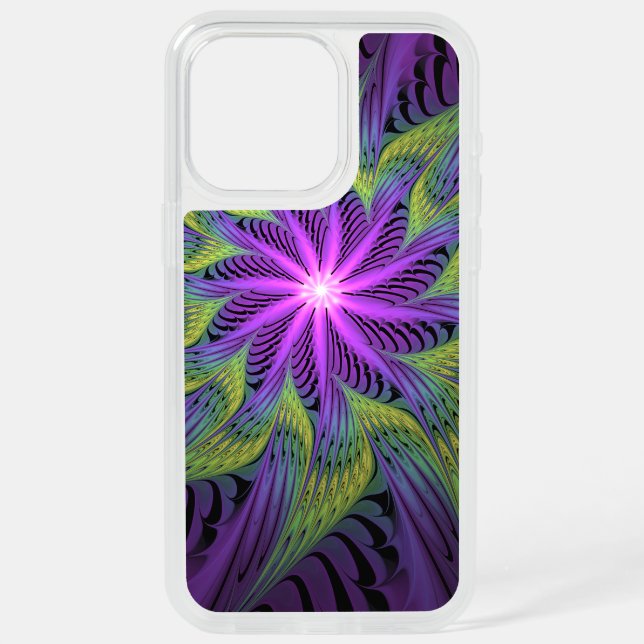 Purple Green Flower Modern Abstract Fractal Art Otterbox iPhone Case (Back)