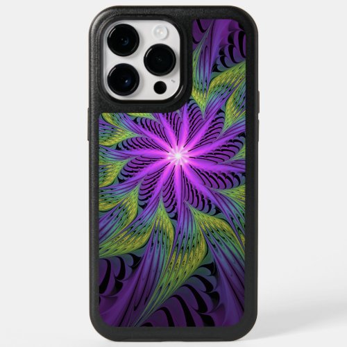 Purple Green Flower Modern Abstract Fractal Art OtterBox iPhone 14 Pro Max Case