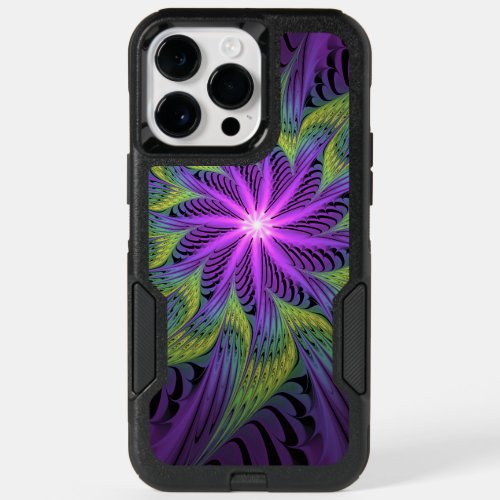 Purple Green Flower Modern Abstract Fractal Art OtterBox iPhone 14 Pro Max Case