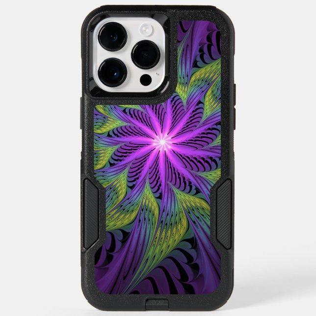 Purple Green Flower Modern Abstract Fractal Art Otterbox iPhone Case (Back)