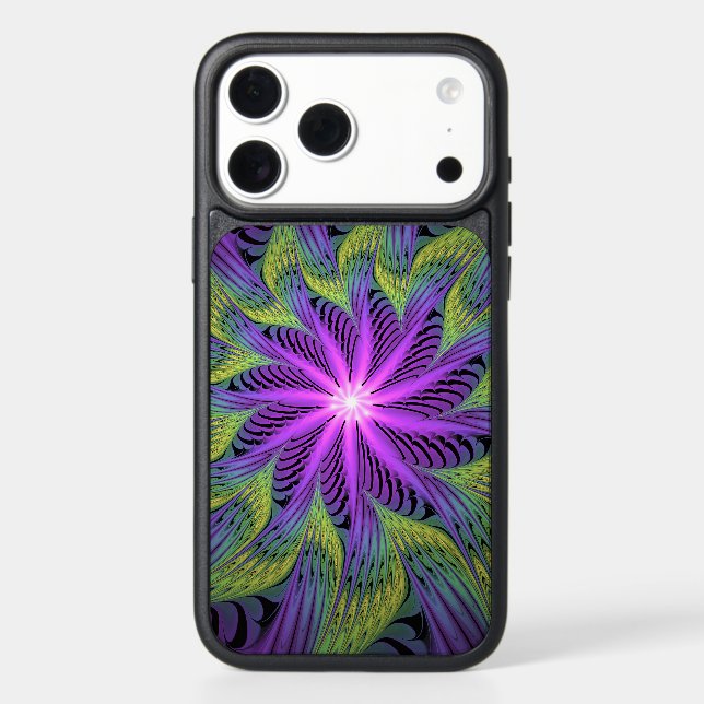 Purple Green Flower Modern Abstract Fractal Art Otterbox iPhone Case (Back)