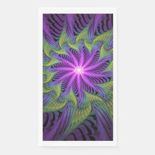 Purple Green Flower Modern Abstract Fractal Art Paper Guest Towels