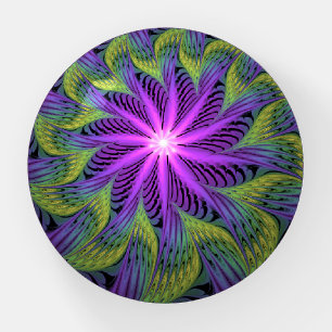 Purple Green Flower Modern Abstract Fractal Art Paperweight