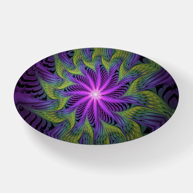 Purple Green Flower Modern Abstract Fractal Art Paperweight (Front)