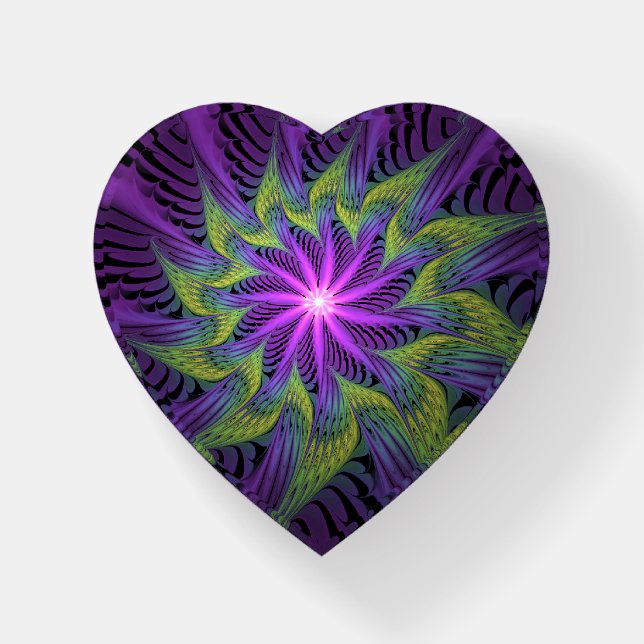 Purple Green Flower Modern Abstract Fractal Art Paperweight (Front)