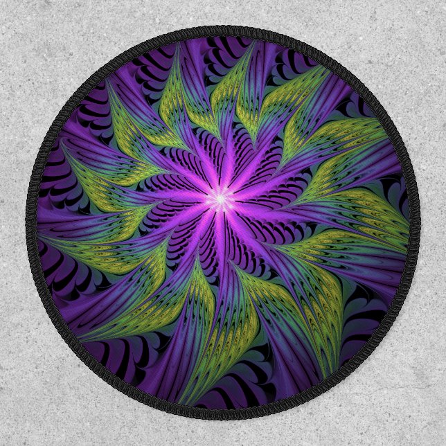 Purple Green Flower Modern Abstract Fractal Art Patch (Front)