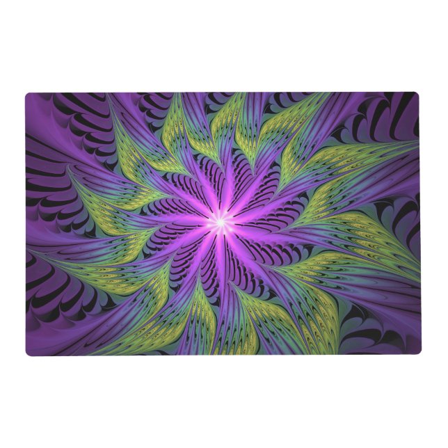 Purple Green Flower Modern Abstract Fractal Art Placemat (Front)