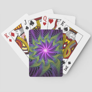 Purple Green Flower Modern Abstract Fractal Art Poker Cards