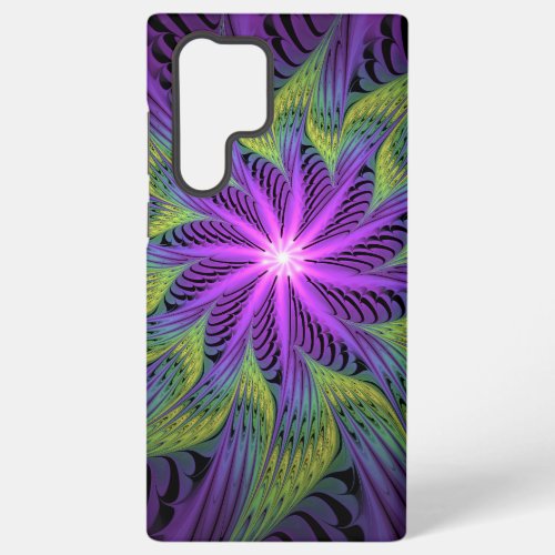 Purple Green Flower Modern Abstract Fractal Art Samsung Galaxy S22 Ultra Case