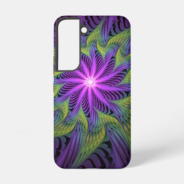 Purple Green Flower Modern Abstract Fractal Art Samsung Galaxy Case (Back)