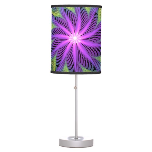 Purple Green Flower Modern Abstract Fractal Art Table Lamp