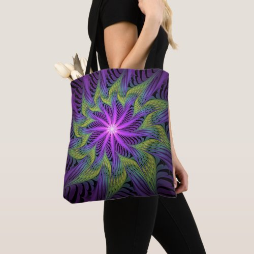Purple Green Flower Modern Abstract Fractal Art Tote Bag