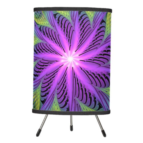 Purple Green Flower Modern Abstract Fractal Art Tripod Lamp