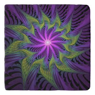 Purple Green Flower Modern Abstract Fractal Art Trivet