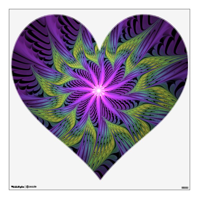 Purple Green Flower Modern Abstract Fractal Art Wall Decal (Front)