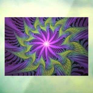 Purple Green Flower Modern Abstract Fractal Art Window Cling