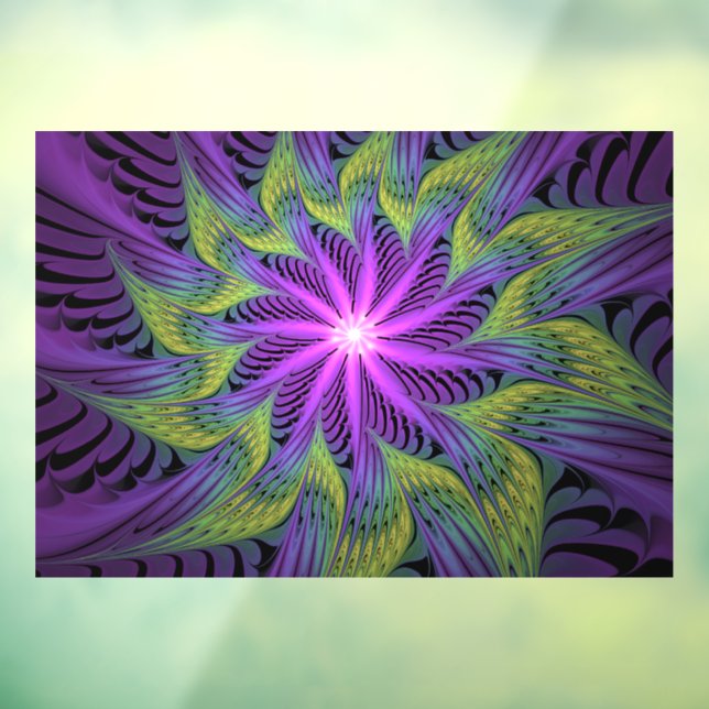 Purple Green Flower Modern Abstract Fractal Art Window Cling (Sheet 3)