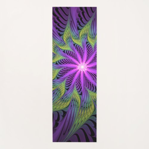 Purple Green Flower Modern Abstract Fractal Art Yoga Mat