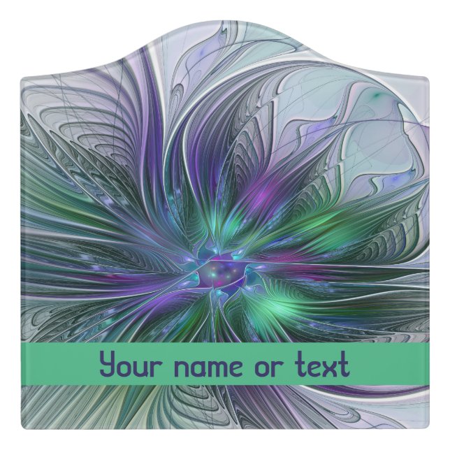 Purple Green Flower Modern Abstract Fractal Custom Door Sign (Large Crest Front)