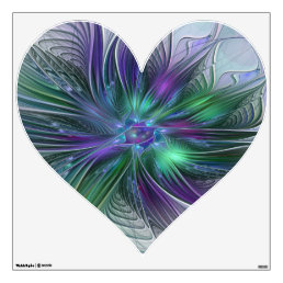 Purple Green Flower Modern Abstract Fractal Heart Wall Decal